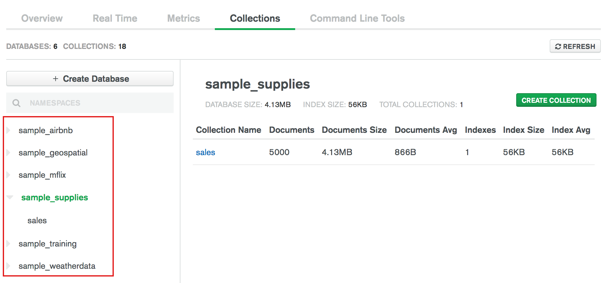 Screenshot highlighting databases in Data Explorer.
